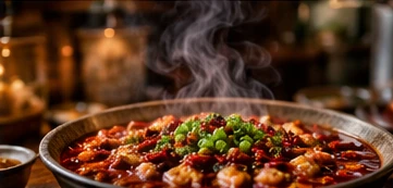 Concept illustration: a steaming bowl of regional cuisine